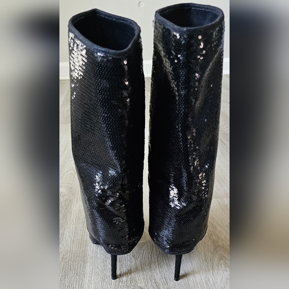 Size 11 Black Sequin Pointed Toe Slouch Boots - Picture 7 of 11